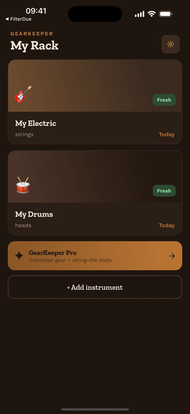 GearKeeper main screen